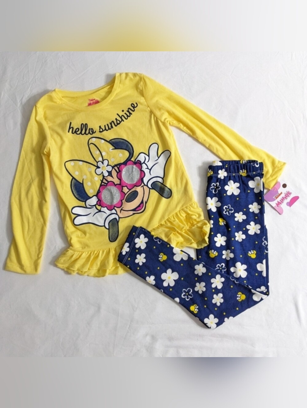 Minnie Mouse Girls Hello Sunshine Long Sleeve Top & Daisy Print Leggings Size 6X